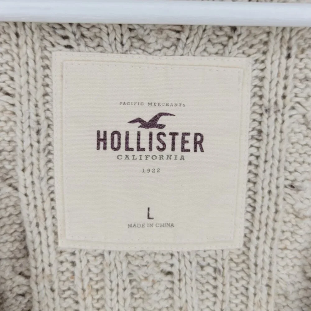 Hollister Y2K Marled Wool Knit Sweater Vest Button Closure Tan Beige Oat L #3346 - Picture 2 of 5